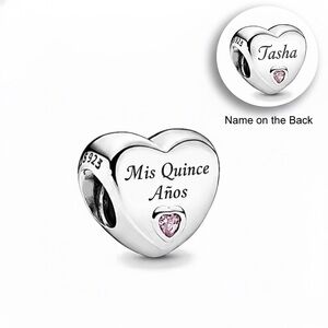 Personalized Mis Quince Años and Name Heart Charm
